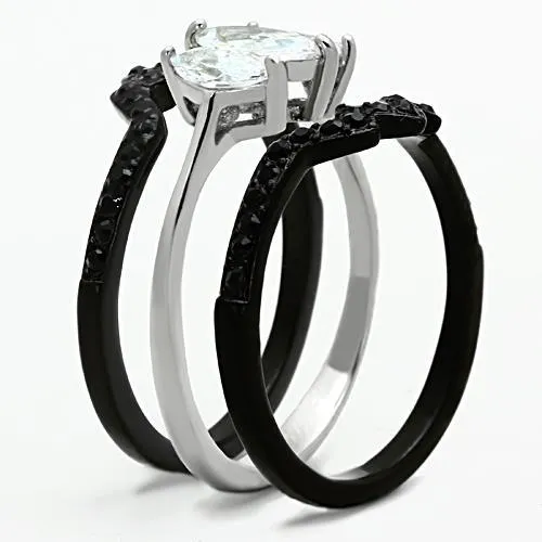 Two-Tone IP Black Stainless Steel Ring with AAA Grade CZ in Clear for Women Style TK1347