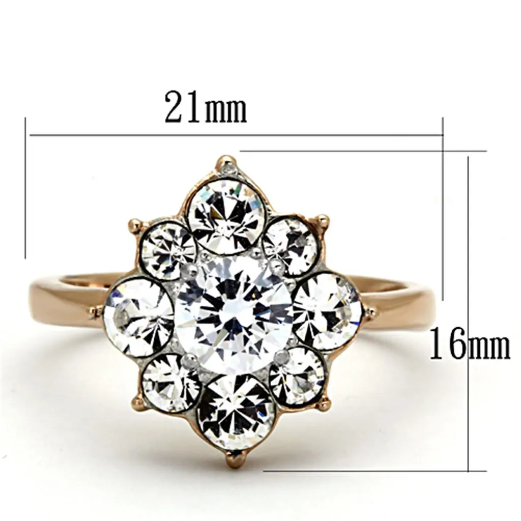 Two-Tone IP Rose Gold Stainless Steel Ring with AAA Grade CZ in Clear for Women Style TK1168