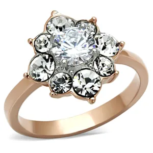 Two-Tone IP Rose Gold Stainless Steel Ring with AAA Grade CZ in Clear for Women Style TK1168