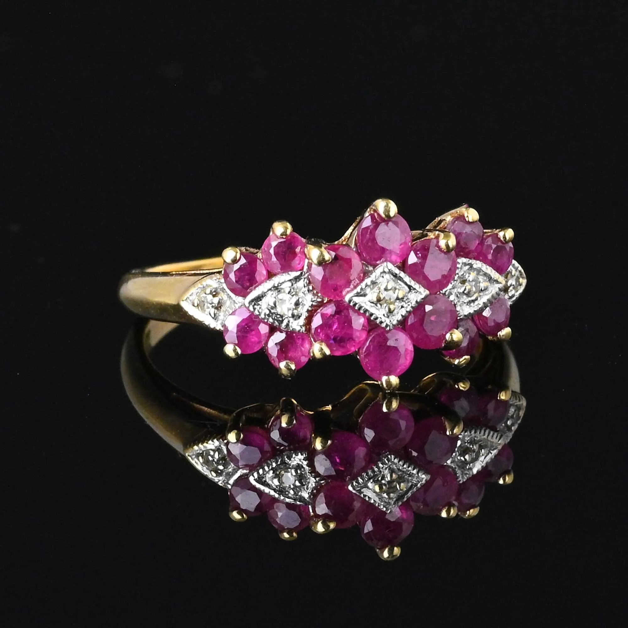 Vintage Art Deco Style Diamond Ruby Cluster Ring