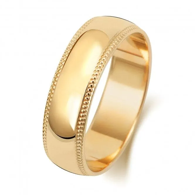 Wedding Band  9K D Shape Millgrain 6 mm-1.25 Wedding  Ring W186L