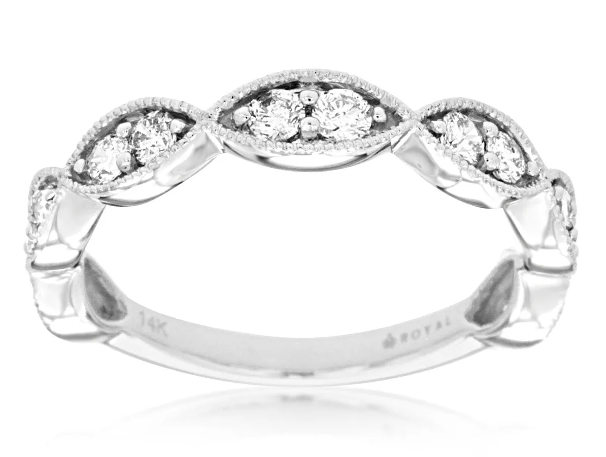 White Gold Scallop Edge Diamond Band