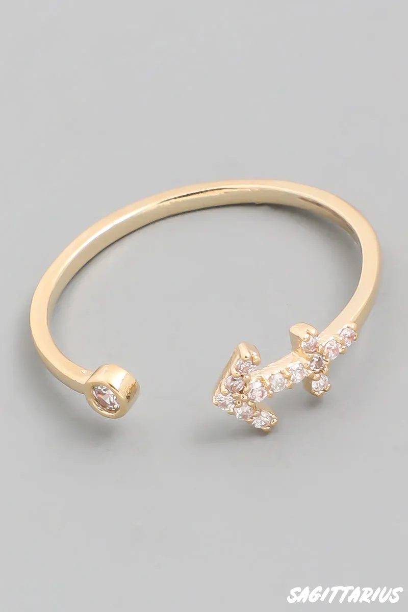 Zodiac Sign Diamond Studded Ring - Sagittarius - Gold